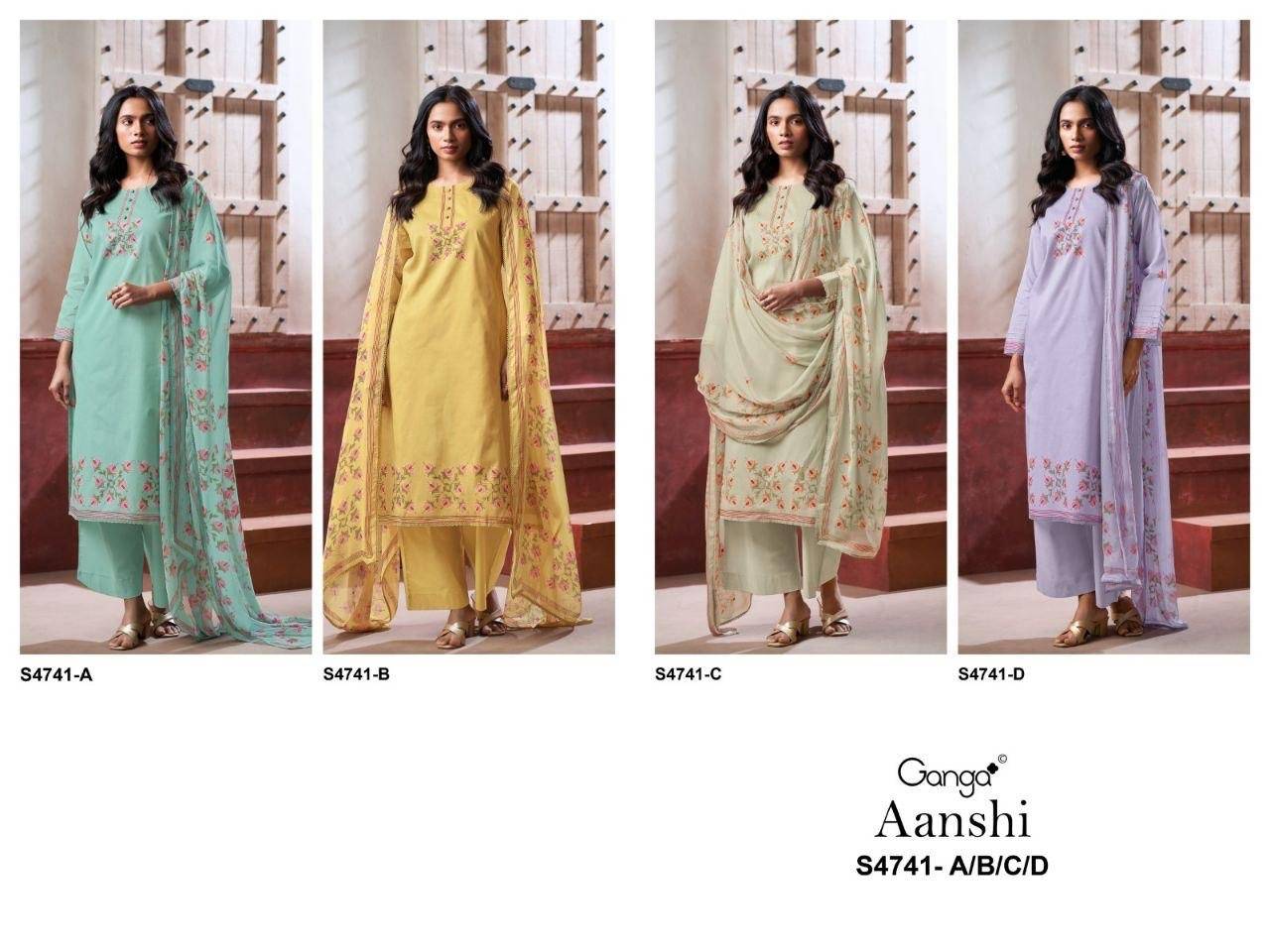 AANSHI 4741 Series By Ganga Fashion Stylish Beautiful Colourful PURE ORGANDY MUL Dresses At Wholesale Price